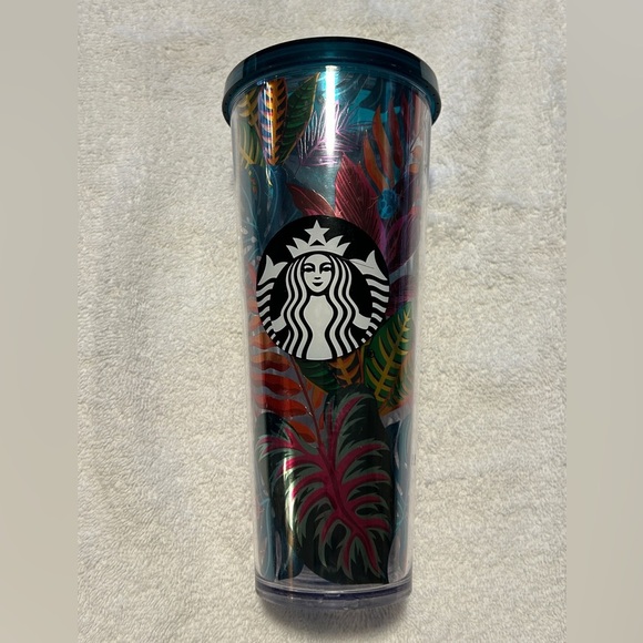 Starbucks Tumbler Metallic Tropical Leaves Aloha Cold Cup 24 oz 2017 - Picture 1 of 6